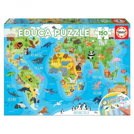 Educa: World Map Animals 150 Palaa ryhmässä PALAPELIT / Educa @ Spelexperten (018115)