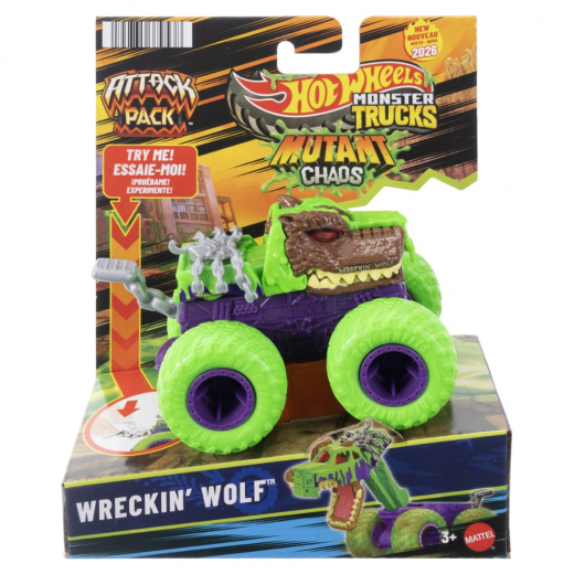 Hot Wheels Monster Trucks Attack - Wreckin Wolf ryhmässä LELUT / Leluajoneuvot / Hot Wheels @ Spelexperten (02026041-2)