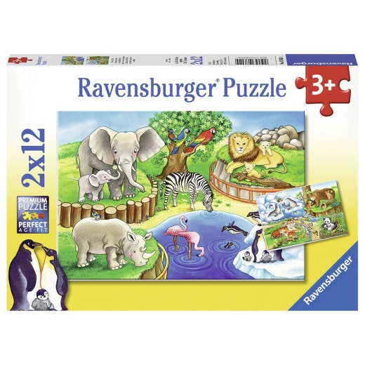 Ravensburger: Animals in the zoo 2x12 Palaa ryhmässä PALAPELIT / Lasten palapelit @ Spelexperten (10107602)