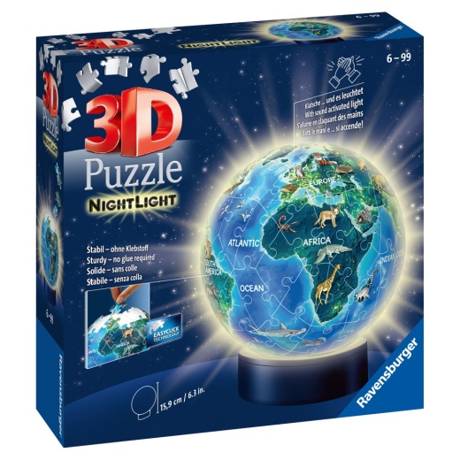 Ravensburger 3D - Globe with nightlight 72 Palaa ryhmässä PALAPELIT / 3D palapelit @ Spelexperten (10311844)