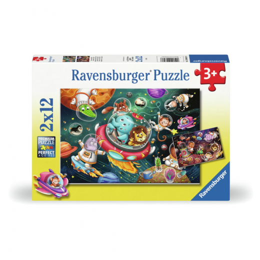 Ravensburger: Eläimiä avaruudessa 2x12 Palaa ryhmässä PALAPELIT / Lasten palapelit @ Spelexperten (12000857)