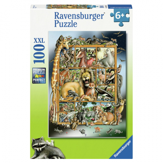 Ravensburger: Animals On The Shelf 100 XXL Palaa ryhmässä PALAPELIT / Lasten palapelit @ Spelexperten (12000862)