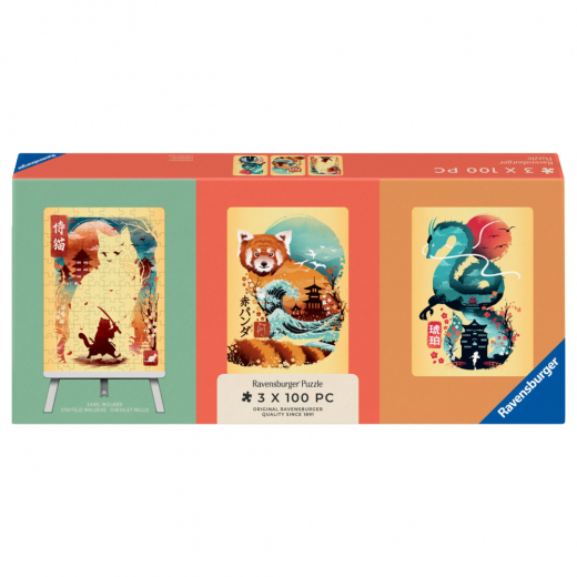 Ravensburger Ukiyo-E Cat Warrior, Red Panda & Dragon 3x100 Palaa ryhmässä PALAPELIT / < 750 palaa @ Spelexperten (12002048)