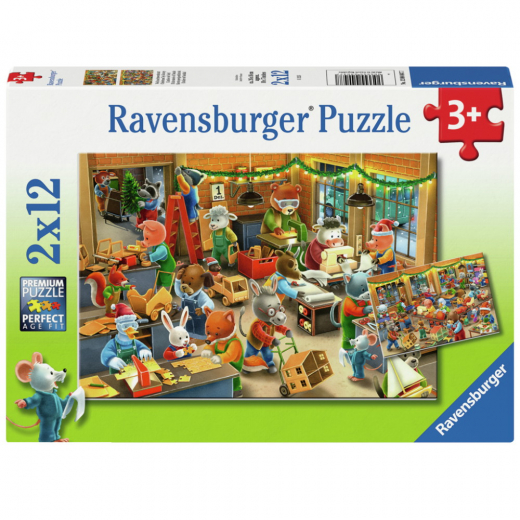 Ravensburger: Christmas Toy Factory 2x12 Palaa ryhmässä PALAPELIT / Lasten palapelit @ Spelexperten (12004047)