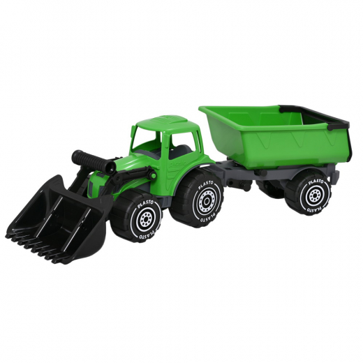Plasto Traktori etukauhalla ja peräkärryllä - Vihreä/Musta ryhmässä LELUT / Leluajoneuvot / Plasto @ Spelexperten (1672000GRB)