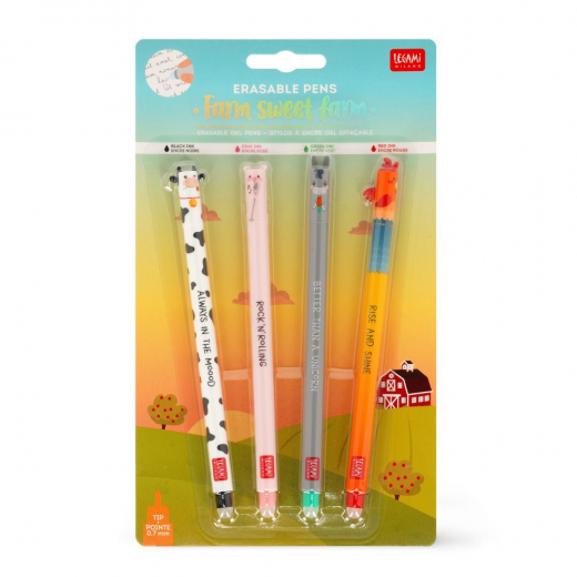 Gel pens with erasable ink, 4-pack - Farm animals ryhmässä LELUT / Luo & maalaa / Kirjoita ja piirrä / Lyijykynät ja värikynät @ Spelexperten (168299)