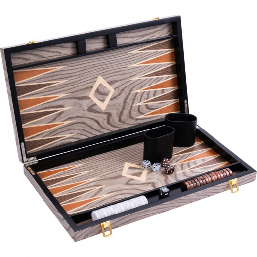 Longfield Backgammon Large Grey Ebony ryhmässä SEURAPELIT / Backgammon @ Spelexperten (250543)