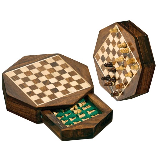 Travel Chess Set Octagon (10mm) ryhmässä SEURAPELIT / Shakki @ Spelexperten (2718)