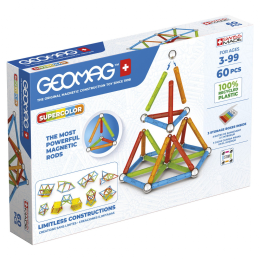 Geomag Supercolor Kierrätetty 60 Osaa ryhmässä LELUT / Rakennuspalikat / Geomag @ Spelexperten (51024005)