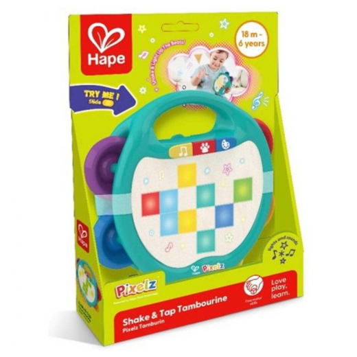 Hape Pixelz Tamburiini Shake Tap ryhmässä LELUT / Lasten & vauvojen / Helistit ja musiikkilaatikot @ Spelexperten (87-0705)