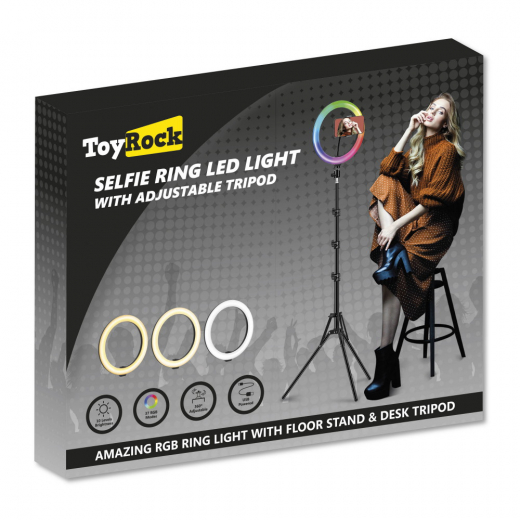 Toyrock - LED RING LIGHT 26 CM WITH ADJUSTABLE SUPPORT ryhmässä LELUT / Hauskoja gempaimia / Ääni & valo @ Spelexperten (89923002)