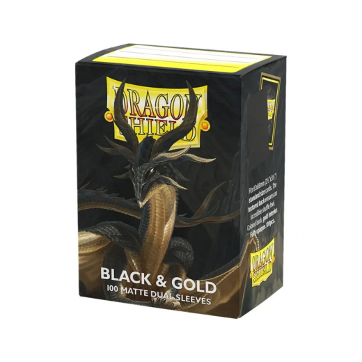 Sleeves Dragon Shield Matte Dual - 63 x 88 mm Black & Gold ryhmässä SEURAPELIT / Tarvikkeet / Sleeves @ Spelexperten (AT15069)