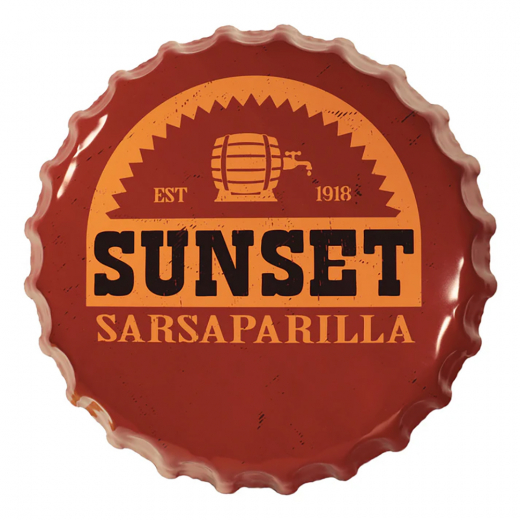Fallout Sunset Sarsaparilla Bottle Cap Tin Sign ryhmässä LELUT / Collectibles / Fallout collectables @ Spelexperten (B-FLT84)