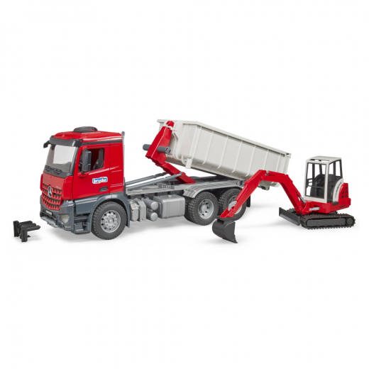 Bruder MB Actros Truck with Roll-off container + Schaeff HR16 Mini Excavator ryhmässä  @ Spelexperten (BR3624)