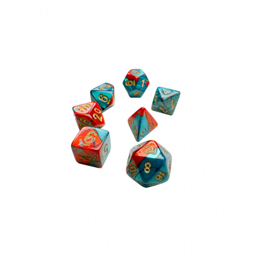 Dice Set 7 Mini Gemini Red-Teal/Gold Luminary ryhmässä SEURAPELIT / Tarvikkeet / Nopat ja tarvikkeet @ Spelexperten (CHX20662)
