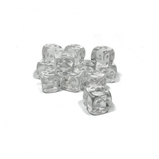 Dice Set D6 Translucent Clear/White 16 mm ryhmässä SEURAPELIT / Tarvikkeet / Nopat ja tarvikkeet @ Spelexperten (CHX23601)