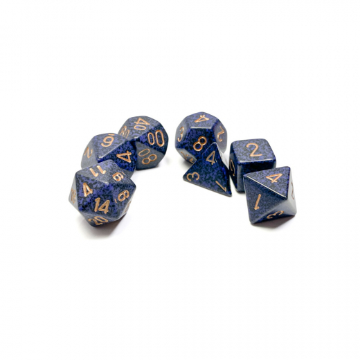 Dice Set 7 Speckled Golden Cobalt ryhmässä SEURAPELIT / Tarvikkeet / Nopat ja tarvikkeet @ Spelexperten (CHX25337)