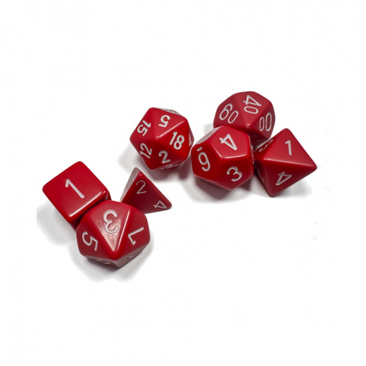 Dice Set 7 Opaque Red/White ryhmässä SEURAPELIT / Tarvikkeet / Nopat ja tarvikkeet @ Spelexperten (CHX25404)