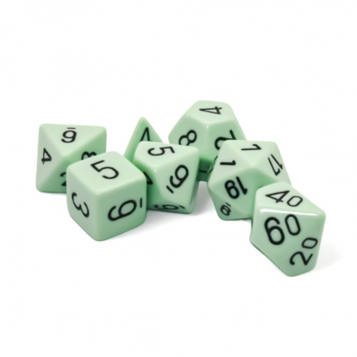 Dice Set 7 Opaque Pastel Green/black ryhmässä SEURAPELIT / Tarvikkeet / Dice & Accessories @ Spelexperten (CHX25465)