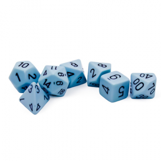 Dice Set 7 Opaque Pastel Blue/black ryhmässä SEURAPELIT / Tarvikkeet / Dice & Accessories @ Spelexperten (CHX25466)