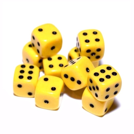 Dice Set D6 Opaque Yellow/Black 16 mm ryhmässä SEURAPELIT / Tarvikkeet / Nopat ja tarvikkeet @ Spelexperten (CHX25602)