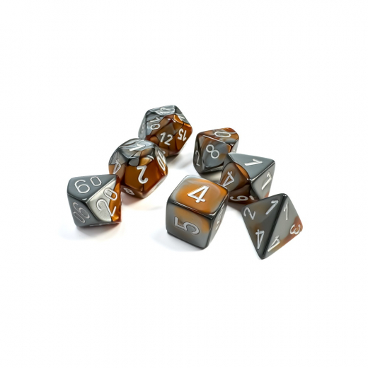 Dice Set 7 Gemini Copper-Steel/White ryhmässä SEURAPELIT / Tarvikkeet / Nopat ja tarvikkeet @ Spelexperten (CHX26424)