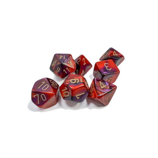 Dice Set 7 Gemini Purple-Red/Gold ryhmässä SEURAPELIT / Tarvikkeet / Nopat ja tarvikkeet @ Spelexperten (CHX26426)