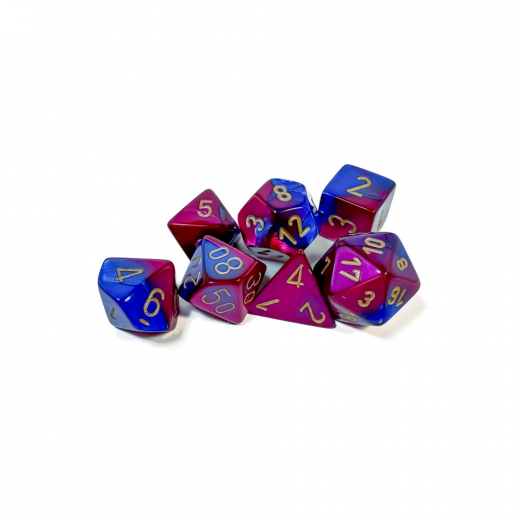 Dice Set 7 Gemini Blue-Purple/Gold ryhmässä SEURAPELIT / Tarvikkeet / Nopat ja tarvikkeet @ Spelexperten (CHX26428)