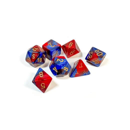 Dice Set 7 Gemini Blue-Red/Gold ryhmässä SEURAPELIT / Tarvikkeet / Nopat ja tarvikkeet @ Spelexperten (CHX26429)