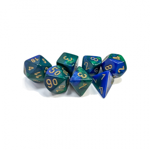 Dice Set 7 Gemini Blue-Green/Gold ryhmässä SEURAPELIT / Tarvikkeet / Nopat ja tarvikkeet @ Spelexperten (CHX26436)