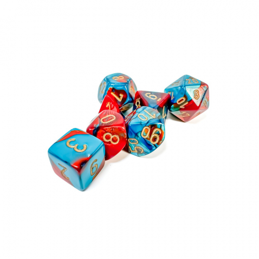 Dice Set 7 Gemini Red-Teal/Gold ryhmässä SEURAPELIT / Tarvikkeet / Nopat ja tarvikkeet @ Spelexperten (CHX26462)