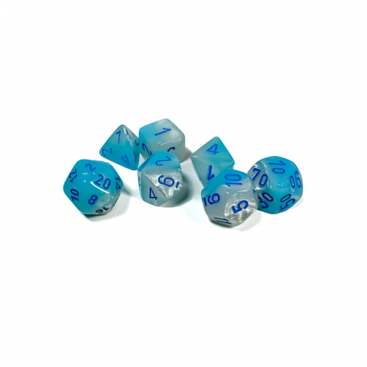 Dice Set 7 Gemini Turquoise-White/Blue Luminary ryhmässä SEURAPELIT / Tarvikkeet / Nopat ja tarvikkeet @ Spelexperten (CHX26465)