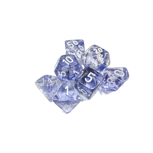 Dice Set 7 Nebula Black/White ryhmässä SEURAPELIT / Tarvikkeet / Nopat ja tarvikkeet @ Spelexperten (CHX27408)