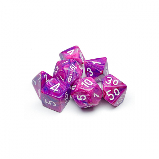 Dice Set 7 Festive Violet/White ryhmässä SEURAPELIT / Tarvikkeet / Nopat ja tarvikkeet @ Spelexperten (CHX27457)