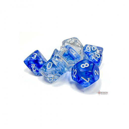 Dice Set 7 Nebula Dark Blue/White ryhmässä SEURAPELIT / Tarvikkeet / Nopat ja tarvikkeet @ Spelexperten (CHX27466)
