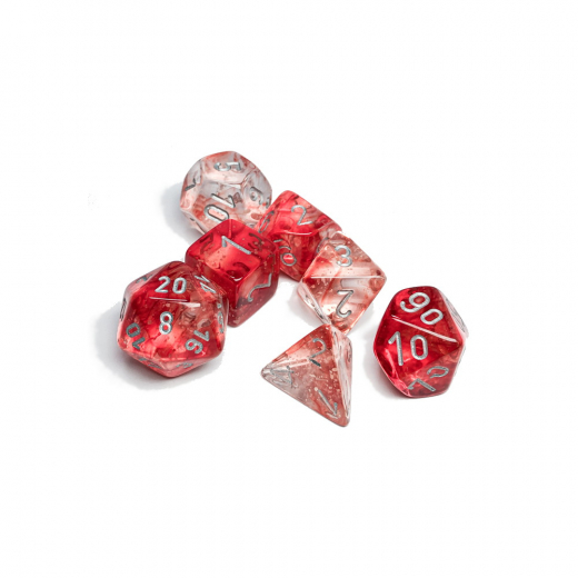 Dice Set 7 Nebula Red/Silver Luminary ryhmässä SEURAPELIT / Tarvikkeet / Nopat ja tarvikkeet @ Spelexperten (CHX27554)