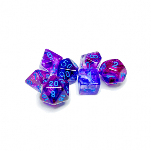 Dice Set 7 Nebula Nocturnal/Blue Luminary ryhmässä SEURAPELIT / Tarvikkeet / Nopat ja tarvikkeet @ Spelexperten (CHX27557)
