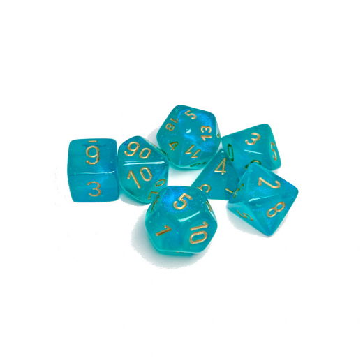 Dice Set 7 Borealis Teal/Gold Luminary ryhmässä SEURAPELIT / Tarvikkeet / Nopat ja tarvikkeet @ Spelexperten (CHX27585)