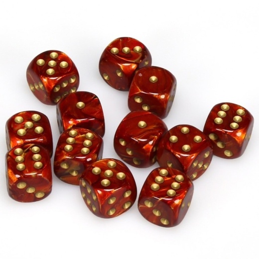 Dice Set D6 Scarab Scarlet/Gold 16 mm ryhmässä SEURAPELIT / Tarvikkeet / Nopat ja tarvikkeet @ Spelexperten (CHX27614)