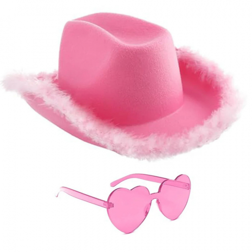 Vaaleanpunainen Cowgirl-Hattu Ja Lasit ryhmässä LELUT / Naamiaiset / Halloween / Naamiais Halloween @ Spelexperten (COW-G)