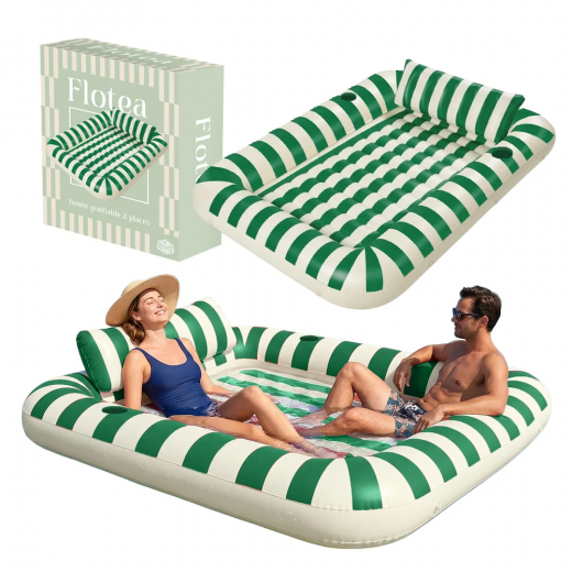 Flotea® XXL Pool Mattress – Beige and Green ryhmässä LELUT / Vesileikkikalut / Puhallettavat @ Spelexperten (FLOAT-G)