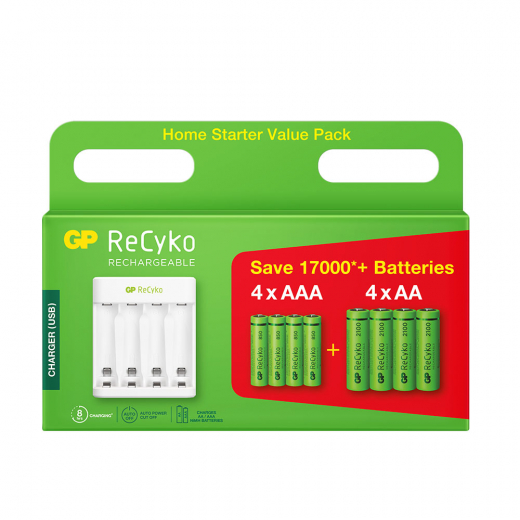 GP ReCyko Charger incl. 4 AA + 4 AAA NiMH-batteries ryhmässä LELUT / Akut & laturit @ Spelexperten (GP-202258)