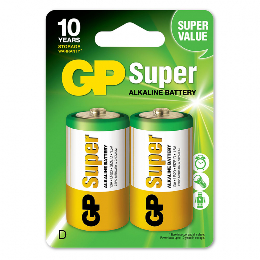 GP Super Alkaline D-battery, 13A/LR20, 2-pc ryhmässä LELUT / Akut & laturit @ Spelexperten (GP-5501)