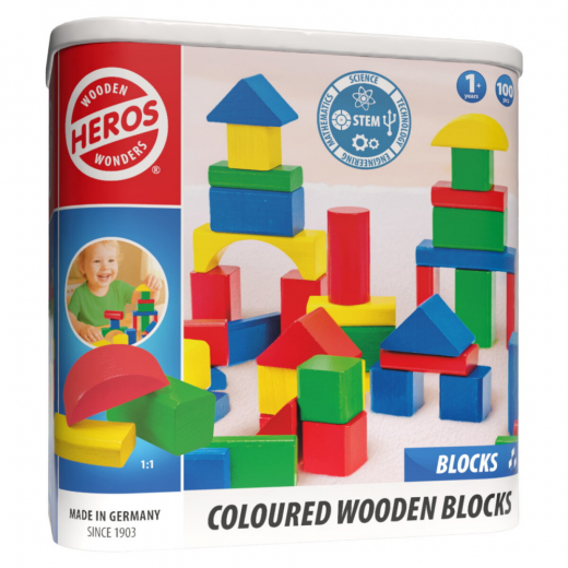 Wooden Wonders - Coloured Wooden Blocks 100 osaa ryhmässä LELUT / Rakennuspalikat @ Spelexperten (HE0005)