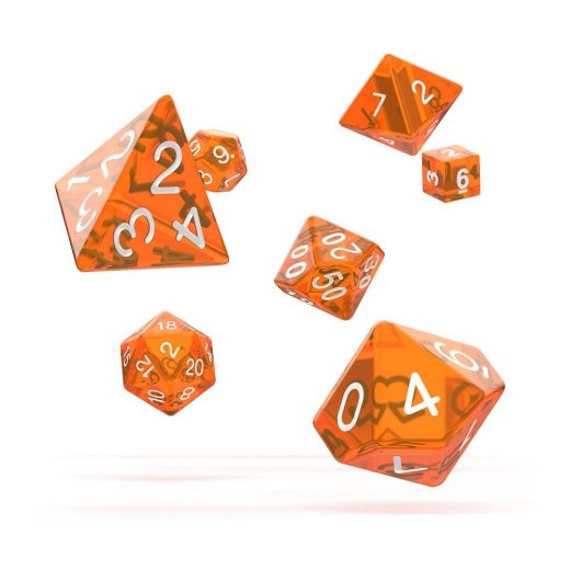 Oakie Doakie Dice RPG Set Translucent - Orange 7 pack ryhmässä SEURAPELIT / Tarvikkeet / Dice & Accessories @ Spelexperten (ODD500014)