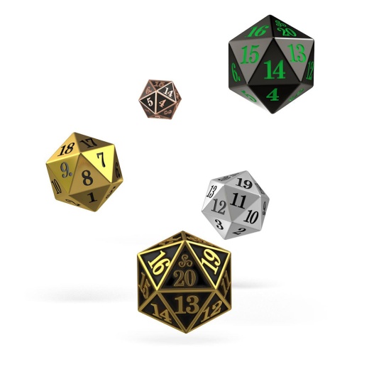 Oakie Doakie Dice D20 Spindown Dice Set - Metal 5 pack ryhmässä SEURAPELIT / Tarvikkeet / Dice & Accessories @ Spelexperten (ODD600005)