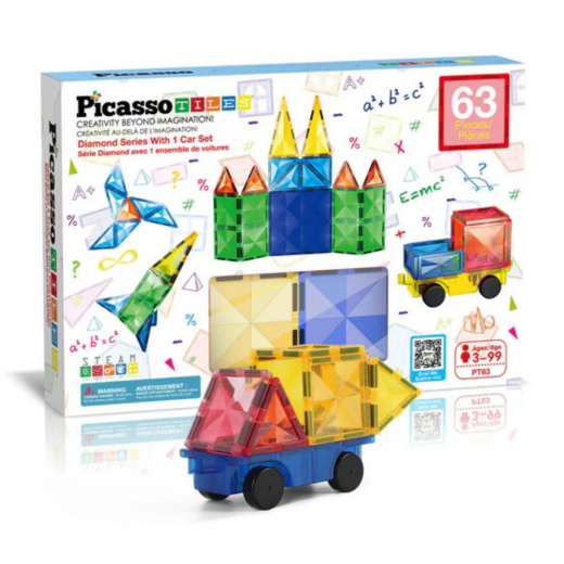 PicassoTiles Magnetic Building Block Set with Car 63 Osat ryhmässä LELUT / Rakennuspalikat @ Spelexperten (PT63)