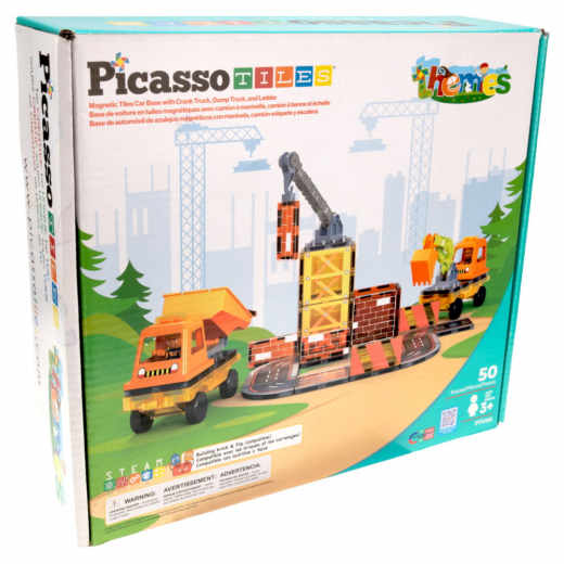 PicassoTiles Magnetic Tiles Rakennustyömaa 50 Palaa ryhmässä LELUT / Rakennuspalikat / PicassoTiles @ Spelexperten (PTU06)