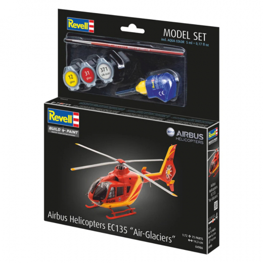 Revell Model Set - Airbus Helicopters EC135 Air-Glaciers 1:72 - 75 Pcs ryhmässä PALAPELIT / Mallirakennus / Revell / Combat vehicles @ Spelexperten (R-04986)