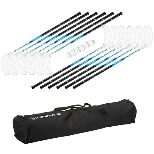 Floorball kit Unihoc Sniper 12 clubs, 6 Balls & Bag - 104 cm ryhmässä ULKOPELIT / Salibandy @ Spelexperten (U-11788)